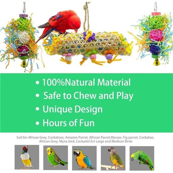 3Pack Bird Chewing Toys Foraging Shredder Toy Parrot Cage Bird Loofah HangingToy - Picture 3 of 6